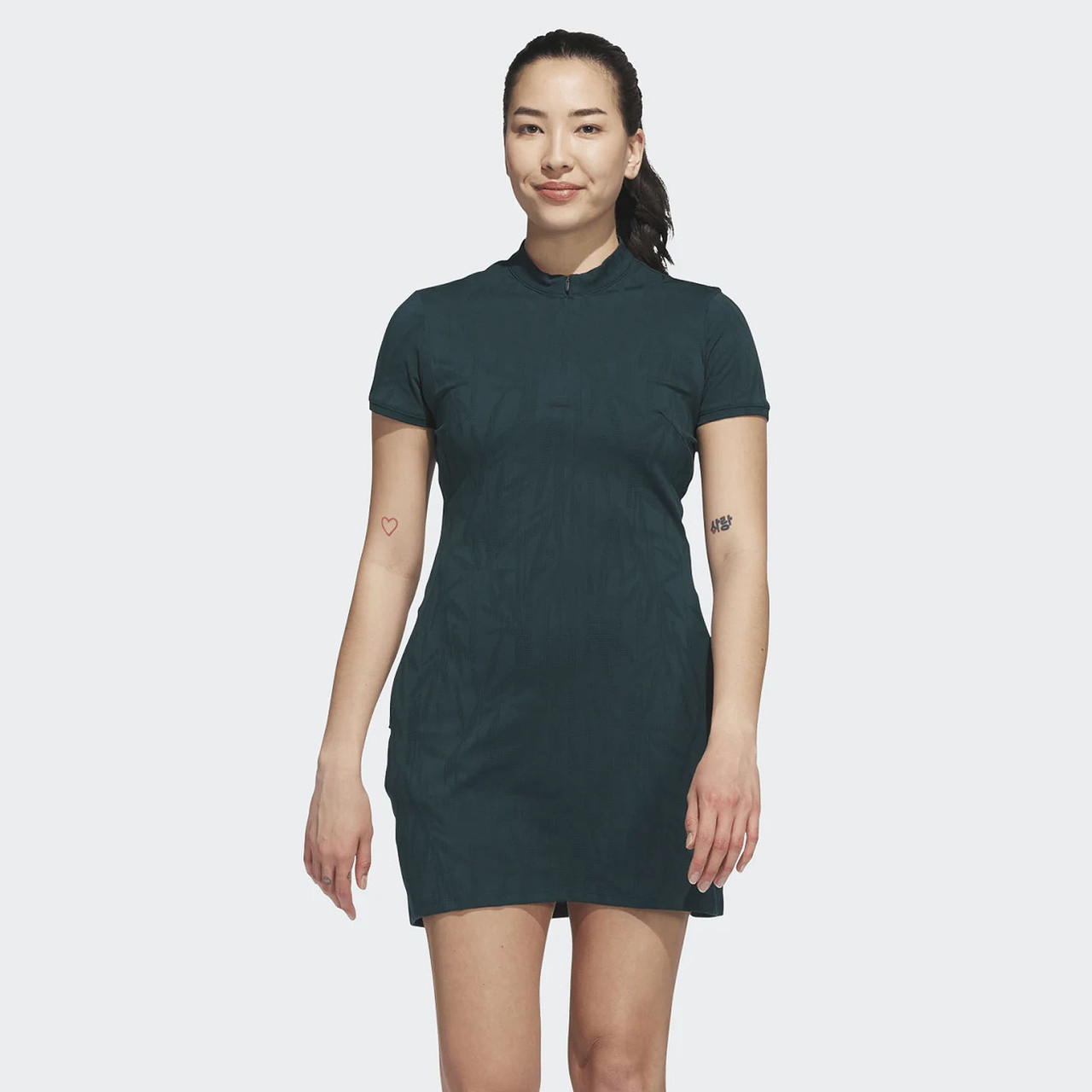 ☆Adidas☆Originals Knit Collar Short Sleeve Dress Green JL8316-01__41615.1749751038.