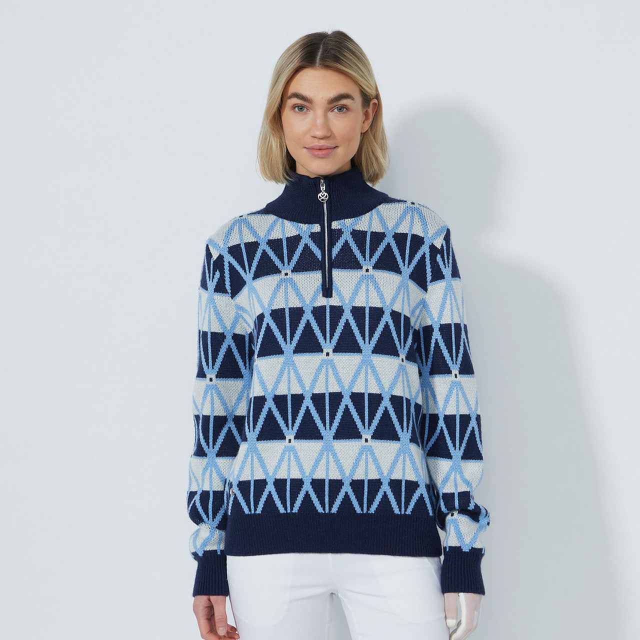 Daily Sports Argyle Navy/Blue Quarter Zip Sweater