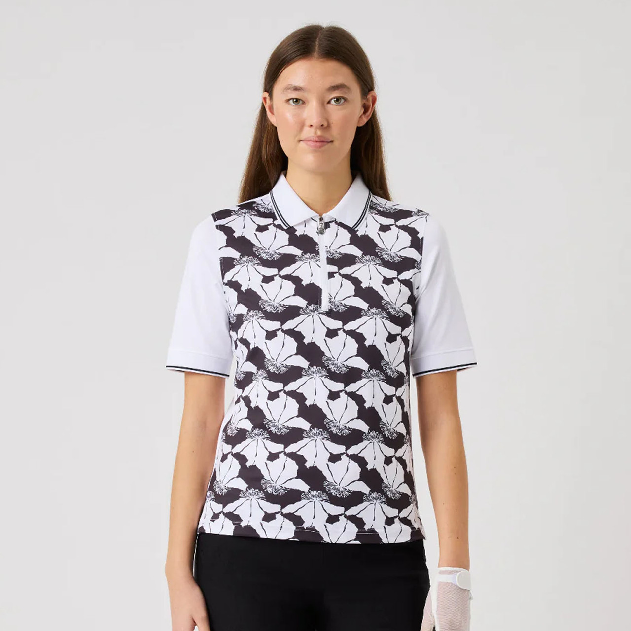 Daily Sports Night Flower Half Sleeve Polo | Black/White