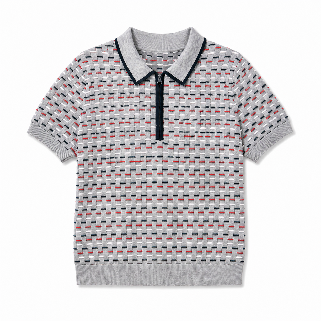 Foray Golf SS Knit Polo | Grey, Red & Navy