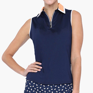 BelynKey Tri Birdie Sleeveless Polo - Navy/Cantaloupe