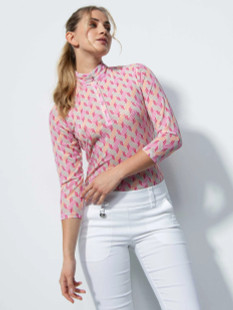 Daily Sports Digne Mesh Pink Geometric Quarter Sleeve Polo