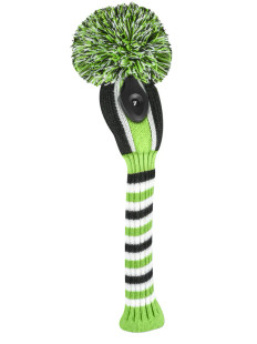 Just4Golf Lime/Black Stripe Knit Headcovers With Pom