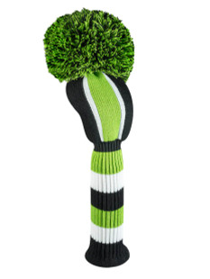Just4Golf Lime/Black Stripe Knit Headcovers With Pom