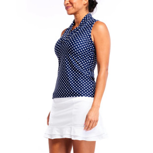 TzuTzu Zoey Navy Dot Sleeveless Top