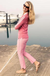 Golftini Nantucket Pink/White Stretch V-Neck Sweater