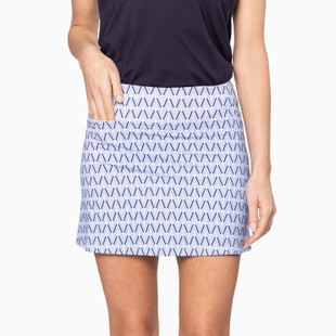 pull-on navy martini-print golf skort with moisture-wicking fabric, hidden and scorecard pockets