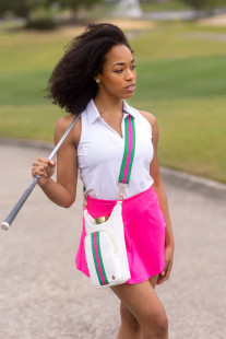 Wanderfull Perforated White Neoprene HydroBag®  Pink.Green Striped Strap