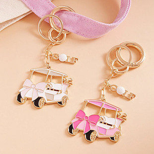 Golf Cart and Bow Enamel Bag Charm Keychain
