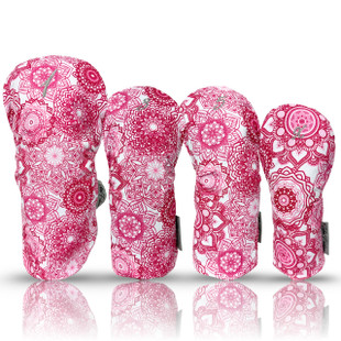 Taboo Fashions 4-Pack Resort Club Cover Set in Pink Mandala print – boho-inspired pink golf head covers for women