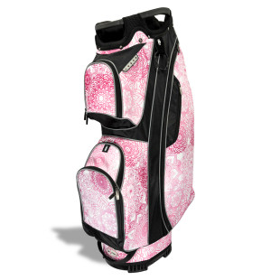 Taboo Golf Lightweight 14-Way Women’s Golf Cart Bag in Pink Mandala print – soft pink boho golf bag with built-in cooler