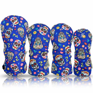 Taboo Fashions 4-Pack Resort Club Cover Set in Blue Sugar Skulls print – bold blue skull golf head covers for women