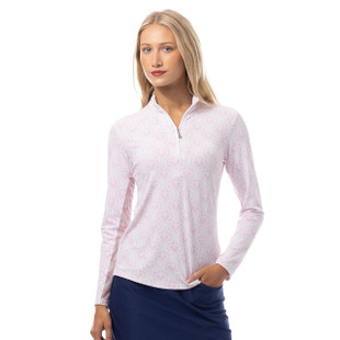 SanSoleil Heartstrings ¼ Zip Print Mock | Pink SanSoleil Heartstrings ¼ Zip Print Mock | Pink