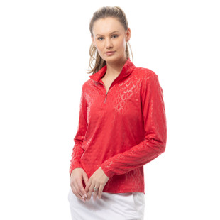 Red SanSoleil Block Chain SolShine Foil Mock Neck