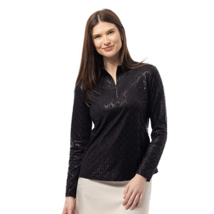 Black SanSoleil Block Chain SolShine Foil Mock Neck