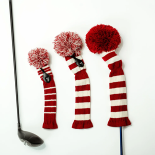 Just4Golf Crimson/Cream Knit Headcovers With Pom