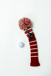 Just4Golf Crimson/Cream Knit Headcovers With Pom