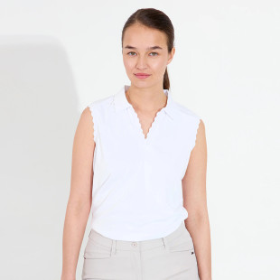 Abacus Victoria White Scallop Sleeveless Polo