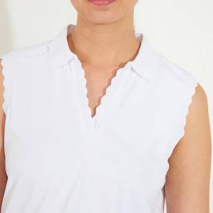 Abacus Victoria White Scallop Sleeveless Polo