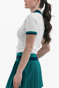 Foray Golf White/Green Club Short Sleeve Knit Polo