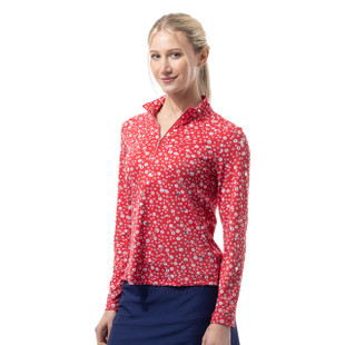 SanSoleil SolShine Star Struck Red Silver 1/4 Zip Mock 