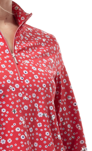 SanSoleil SolShine Star Struck Red Silver 1/4 Zip Mock 