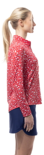 SanSoleil SolShine Star Struck Red Silver 1/4 Zip Mock 