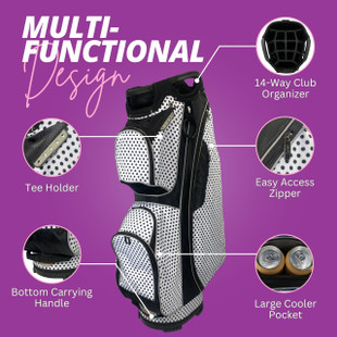 Taboo Golf Black Tie Polka Dots 14-Way Lightweight Cart Bag
