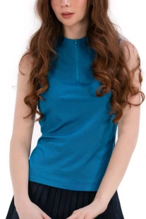 Foray Golf Rib Blue Opal Sleeveless Zip Polo [2026]