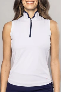 Golftini Cool Girl White/Navy Sleeveless Zip Mock
