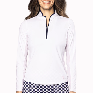 Golftini Cool Girl White/Navy Long Sleeve Zip Mock