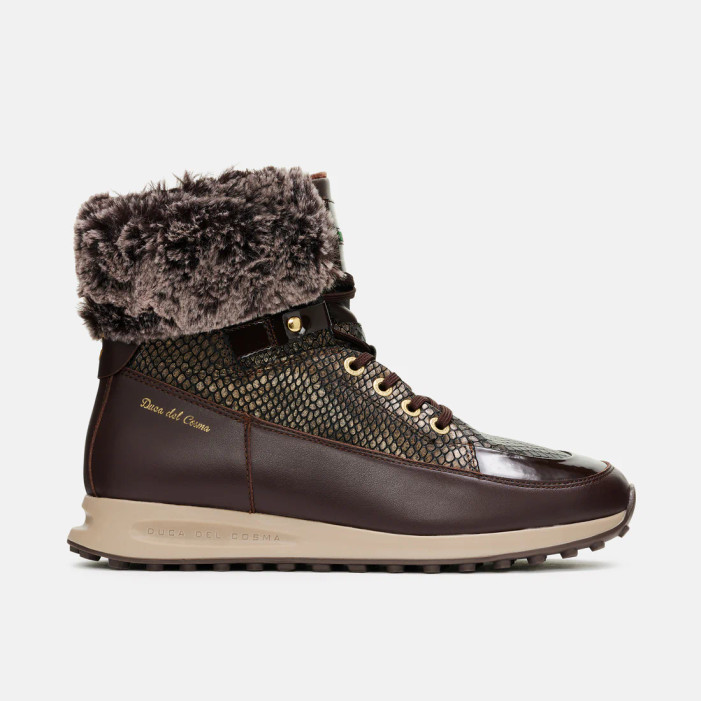 Duca Del Cosma Francesca Dark Brown Snake High Top Fleece Golf Boot