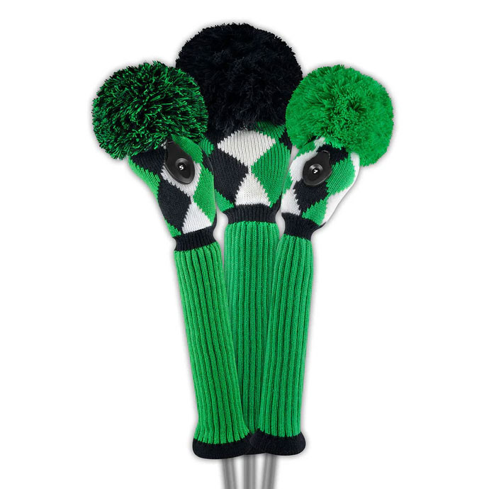 Just4Golf Kelly Green Argyle Knit Headcovers With Pom