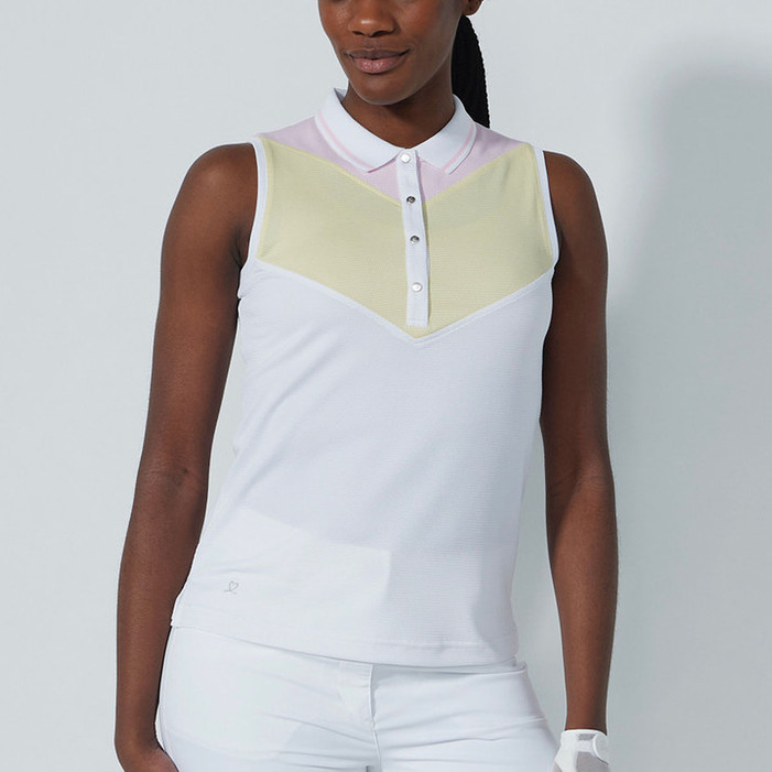 Daily Sports Match Yellow/Pink Color Block Sleeveless Polo Daily Sports Match Yellow/Pink Color Block Sleeveless Polo