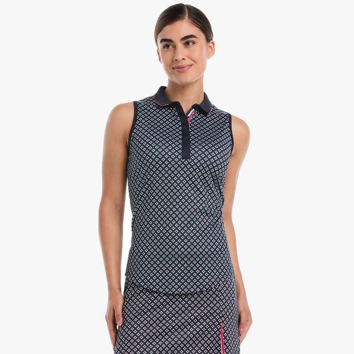 Callaway Mini Geo Floral Sleeveless Polo Callaway Mini Geo Floral Sleeveless Polo