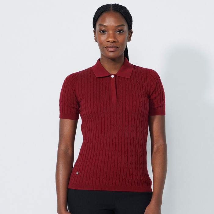 Daily Sports Madelene Cable Knit Short Sleeve Polo Sweater