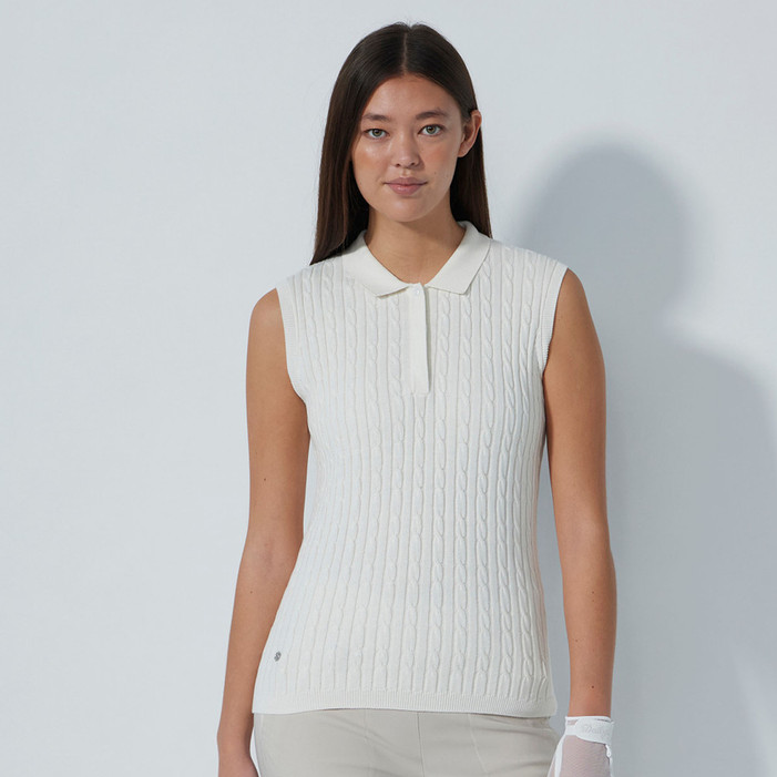 Daily Sports Madelene Cable Knit Sleeveless Polo Sweater Daily Sports Madelene Cable Knit Sleeveless Polo Sweater