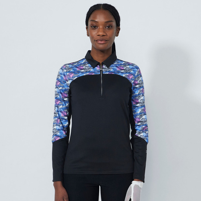 Daily Sports Intertwined Black Peach Half Neck Long Sleeve Polo Shirt