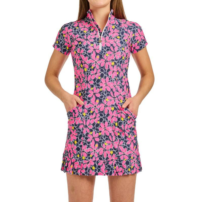 TzuTzu Pennie Late Bloomer Golf Dress — cap sleeve, pleated hem, built-in shorts.