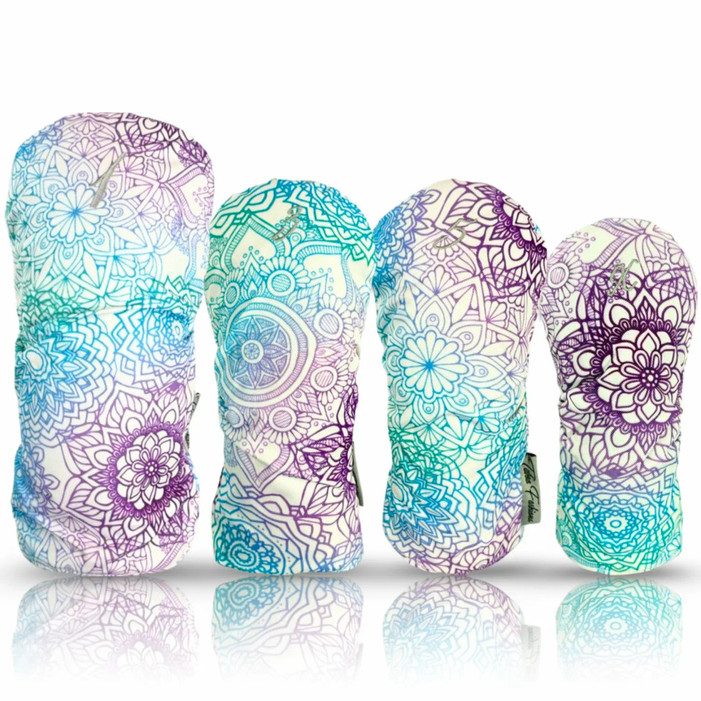 Taboo Golf 4-Pack Resort Club Cover Set in Mandala Dreams print – colorful mandala golf head covers for women
