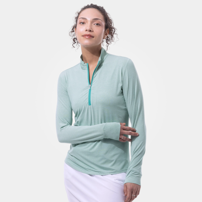 SanSoleil SolMelange Stripe Long Sleeve Zip Mock