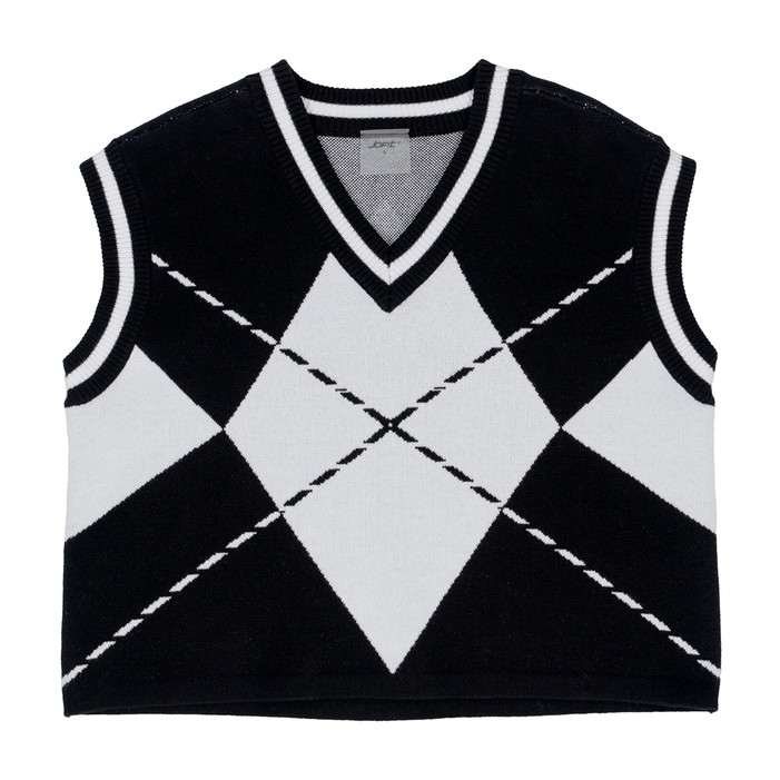 JoFit Cropped Argyle Sweater Vest - Black & White