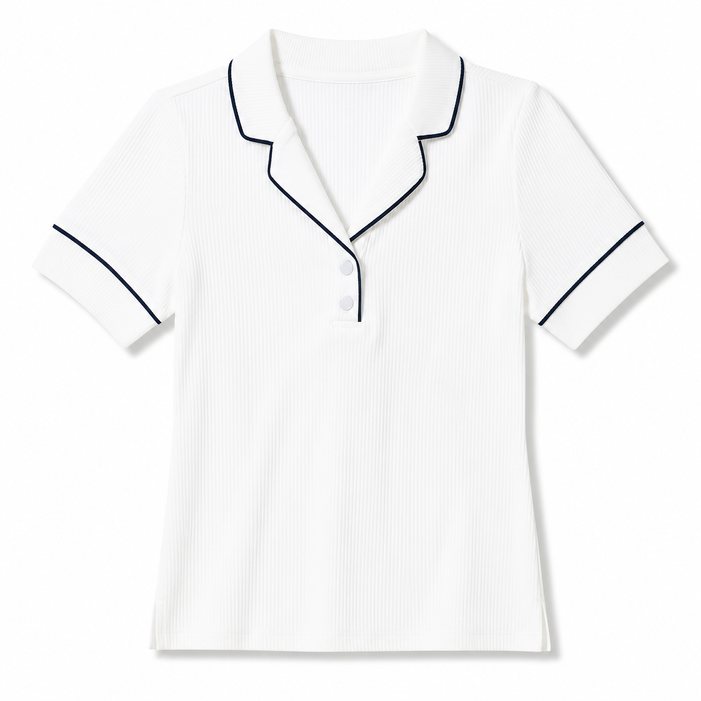  Foray Golf White Rib Short Sleeve Notch Collar Polo