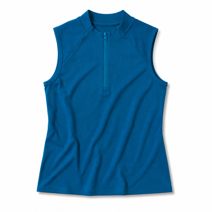 Foray Golf Rib Blue Opal Sleeveless Zip Polo
