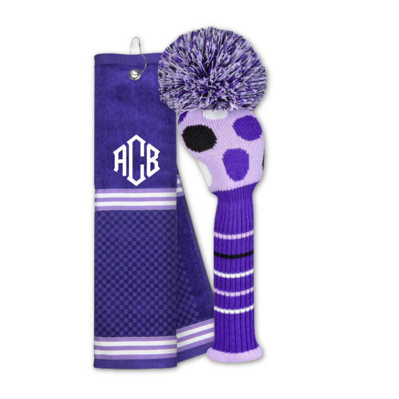 Just4Golf Waffle Towel - Purple/White Stripe