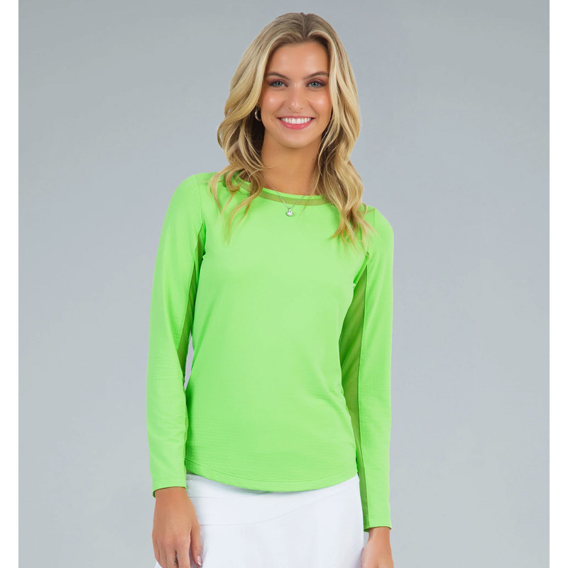 IBKUL Solid Long Sleeve Solid Mesh Crewneck