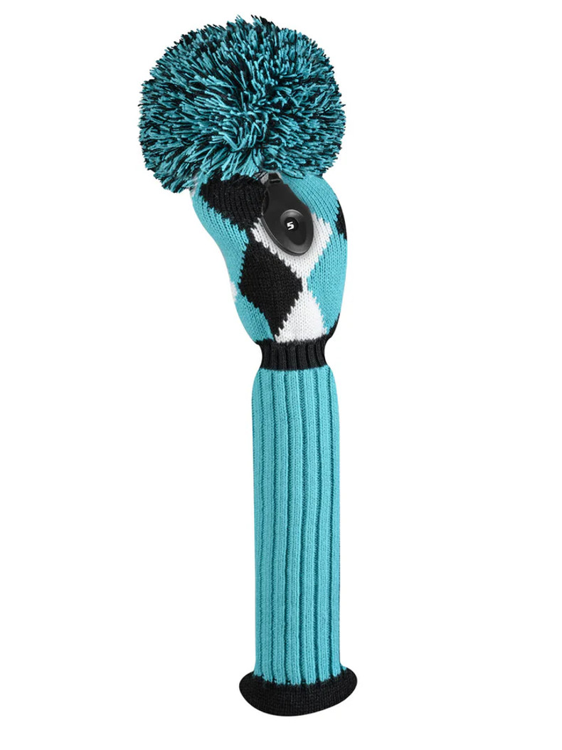 Just4Golf Turquoise Diamond Argyle Knit Headcovers With Pom