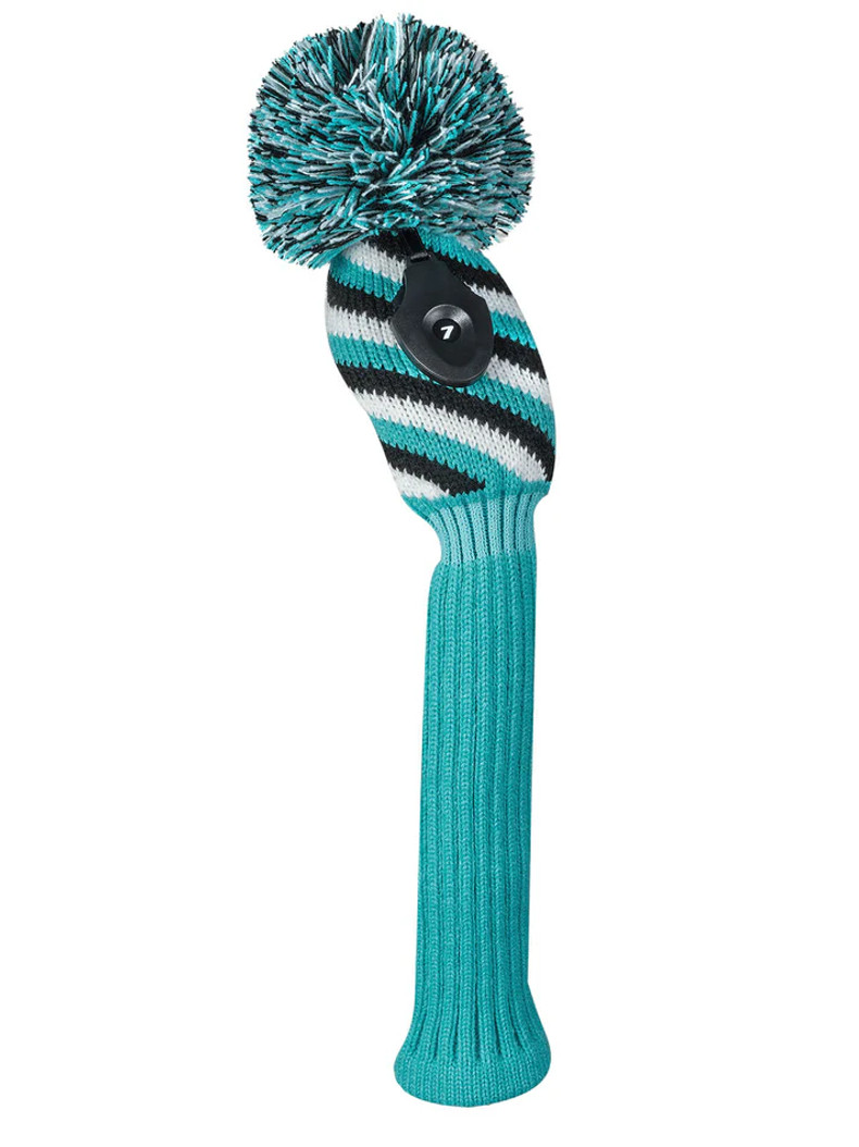 Just4Golf Turquoise Diamond Argyle Knit Headcovers With Pom