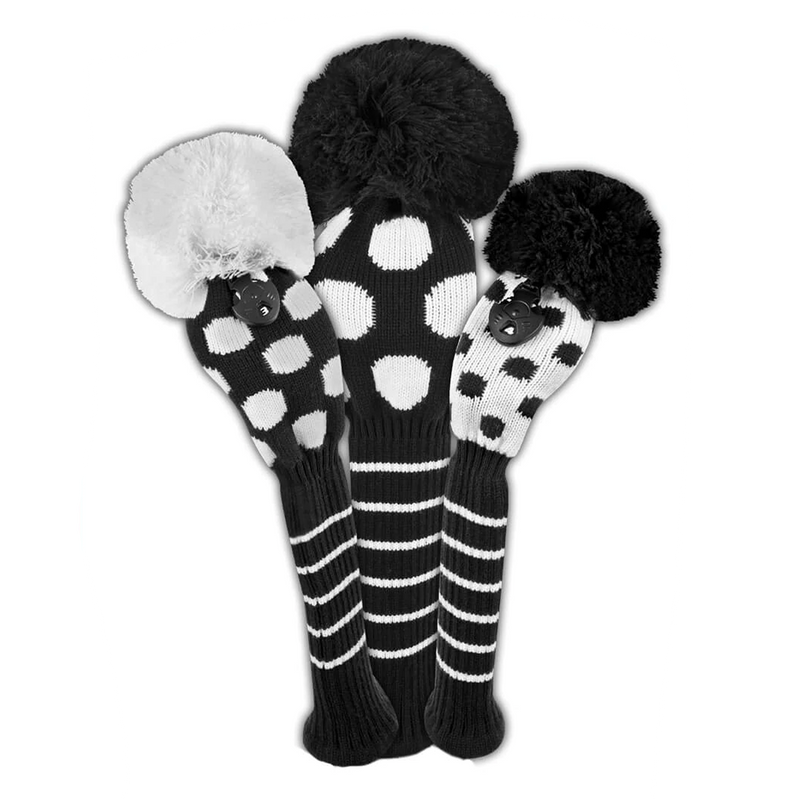 Just4Golf Black/White Dots Knit Headcovers With Pom Just4Golf Black/White Dots Knit Headcovers With Pom