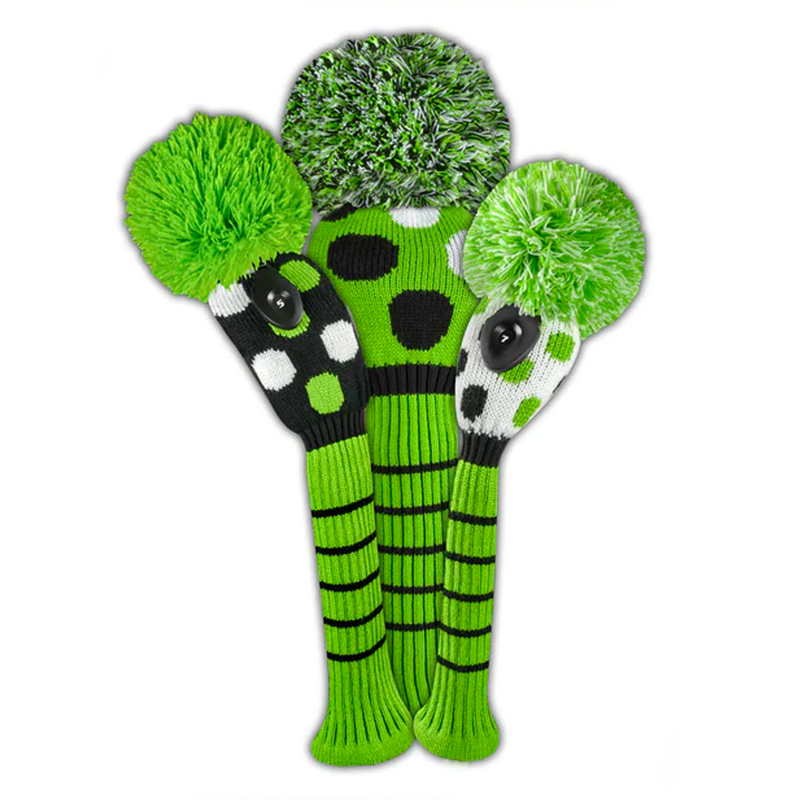 Just4Golf Lime/Black Dots Knit Headcovers With Pom